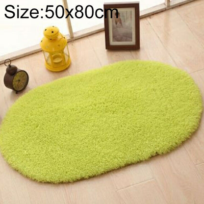 ELECTROPRIME Faux Fur Rug Anti-slip Solid Bath Carpet Kids Room Door Mats Oval  Bedroom Living Room Rugs, Size:50x80cm(Candy Green)