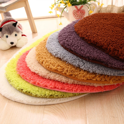 ELECTROPRIME Faux Fur Rug Anti-slip Solid Bath Carpet Kids Room Door Mats Oval  Bedroom Living Room Rugs, Size:50x80cm(Candy Green)