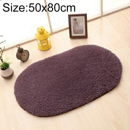 ELECTROPRIME Faux Fur Rug Anti-slip Solid Bath Carpet Kids Room Door Mats Oval  Bedroom Living Room Rugs, Size:50x80cm(Gray Purple)