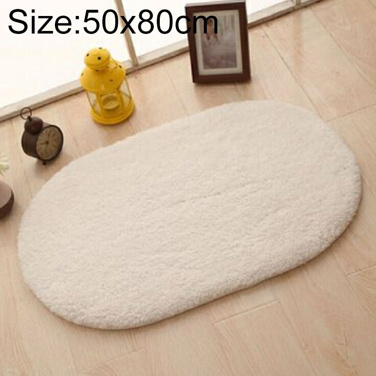 ELECTROPRIME Faux Fur Rug Anti-slip Solid Bath Carpet Kids Room Door Mats Oval  Bedroom Living Room Rugs, Size:50x80cm(Beige)
