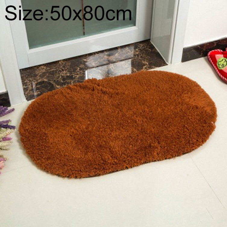 ELECTROPRIME Faux Fur Rug Anti-slip Solid Bath Carpet Kids Room Door Mats Oval  Bedroom Living Room Rugs, Size:50x80cm(Coffee)