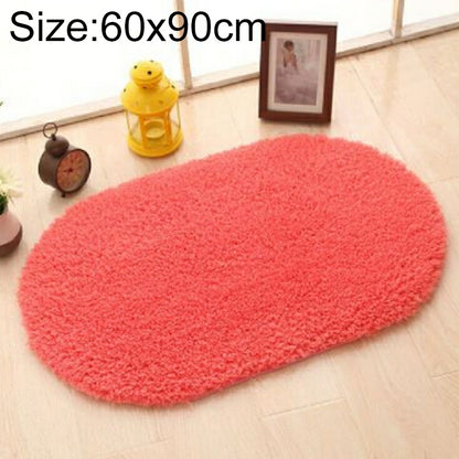 ELECTROPRIME Faux Fur Rug Anti-slip Solid Bath Carpet Kids Room Door Mats Oval  Bedroom Living Room Rugs, Size:60x90cm(Rose Red)