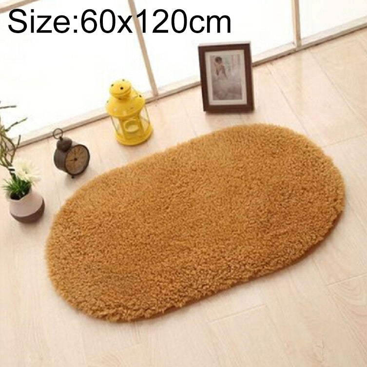 ELECTROPRIME Faux Fur Rug Anti-slip Solid Bath Carpet Kids Room Door Mats Oval  Bedroom Living Room Rugs, Size:60x120cm(Khaki)