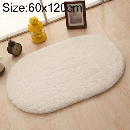 ELECTROPRIME Faux Fur Rug Anti-slip Solid Bath Carpet Kids Room Door Mats Oval  Bedroom Living Room Rugs, Size:60x120cm(Beige)