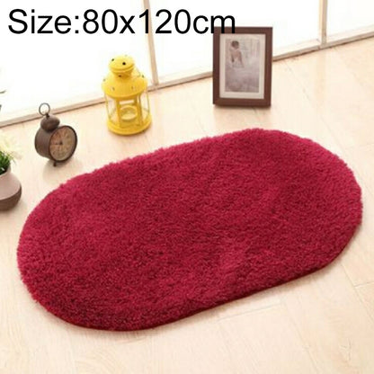 ELECTROPRIME Faux Fur Rug Anti-slip Solid Bath Carpet Kids Room Door Mats Oval  Bedroom Living Room Rugs, Size:80x120cm(Wine Red)