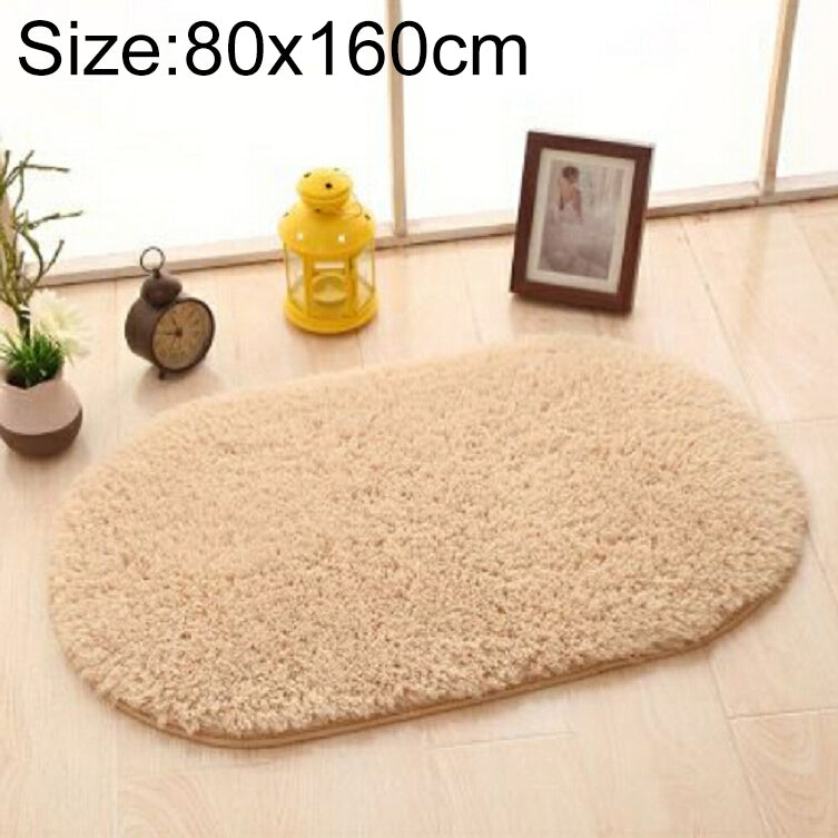 ELECTROPRIME Faux Fur Rug Anti-slip Solid Bath Carpet Kids Room Door Mats Oval  Bedroom Living Room Rugs, Size:80x160cm(Light Camel)