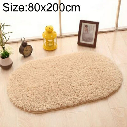 ELECTROPRIME Faux Fur Rug Anti-slip Solid Bath Carpet Kids Room Door Mats Oval  Bedroom Living Room Rugs, Size:80x200cm(Light Camel)