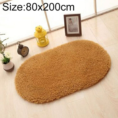 ELECTROPRIME Faux Fur Rug Anti-slip Solid Bath Carpet Kids Room Door Mats Oval  Bedroom Living Room Rugs, Size:80x200cm(Khaki)