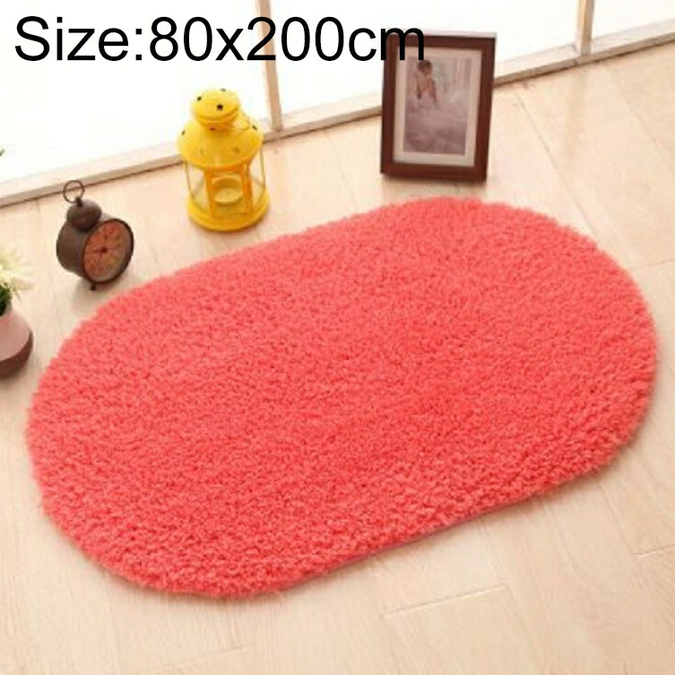 ELECTROPRIME Faux Fur Rug Anti-slip Solid Bath Carpet Kids Room Door Mats Oval  Bedroom Living Room Rugs, Size:80x200cm(Rose Red)
