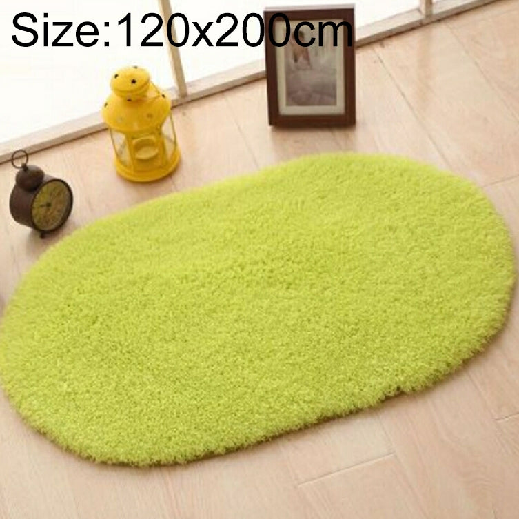 ELECTROPRIME Faux Fur Rug Anti-slip Solid Bath Carpet Kids Room Door Mats Oval  Bedroom Living Room Rugs, Size:120x200cm(Candy Green)