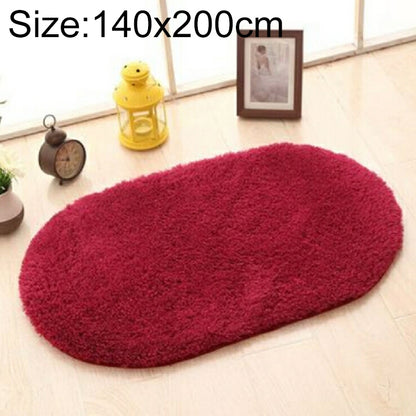 ELECTROPRIME Faux Fur Rug Anti-slip Solid Bath Carpet Kids Room Door Mats Oval  Bedroom Living Room Rugs, Size:140x200cm(Wine Red)