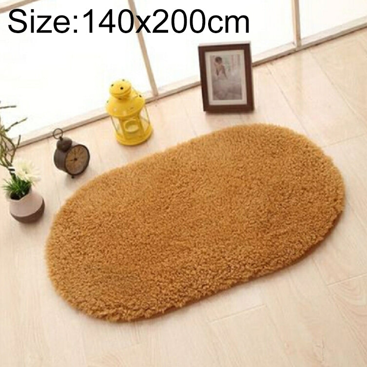 ELECTROPRIME Faux Fur Rug Anti-slip Solid Bath Carpet Kids Room Door Mats Oval  Bedroom Living Room Rugs, Size:140x200cm(Khaki)