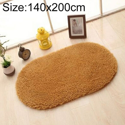 ELECTROPRIME Faux Fur Rug Anti-slip Solid Bath Carpet Kids Room Door Mats Oval  Bedroom Living Room Rugs, Size:140x200cm(Khaki)