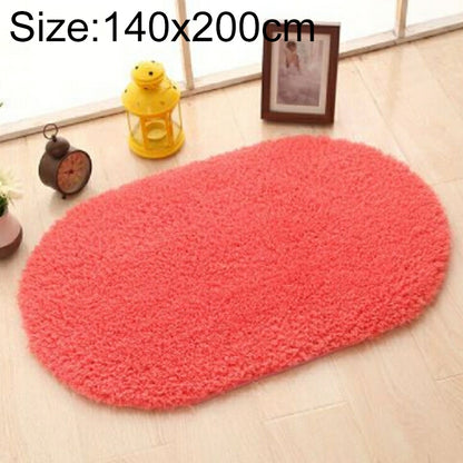 ELECTROPRIME Faux Fur Rug Anti-slip Solid Bath Carpet Kids Room Door Mats Oval  Bedroom Living Room Rugs, Size:140x200cm(Rose Red)