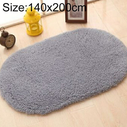 ELECTROPRIME Faux Fur Rug Anti-slip Solid Bath Carpet Kids Room Door Mats Oval  Bedroom Living Room Rugs, Size:140x200cm(Silver Gray)