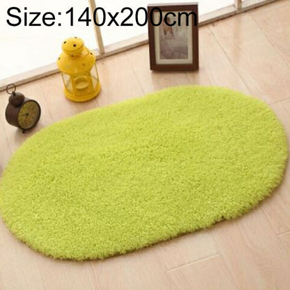 ELECTROPRIME Faux Fur Rug Anti-slip Solid Bath Carpet Kids Room Door Mats Oval  Bedroom Living Room Rugs, Size:140x200cm(Candy Green)