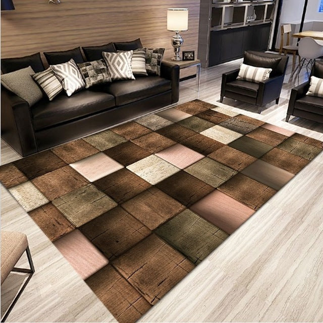 ELECTROPRIME Simple Modern Abstract Lattice Carpets Living Room Bedroom Floor Mat, Size:50x80cm(Wood Splicing)