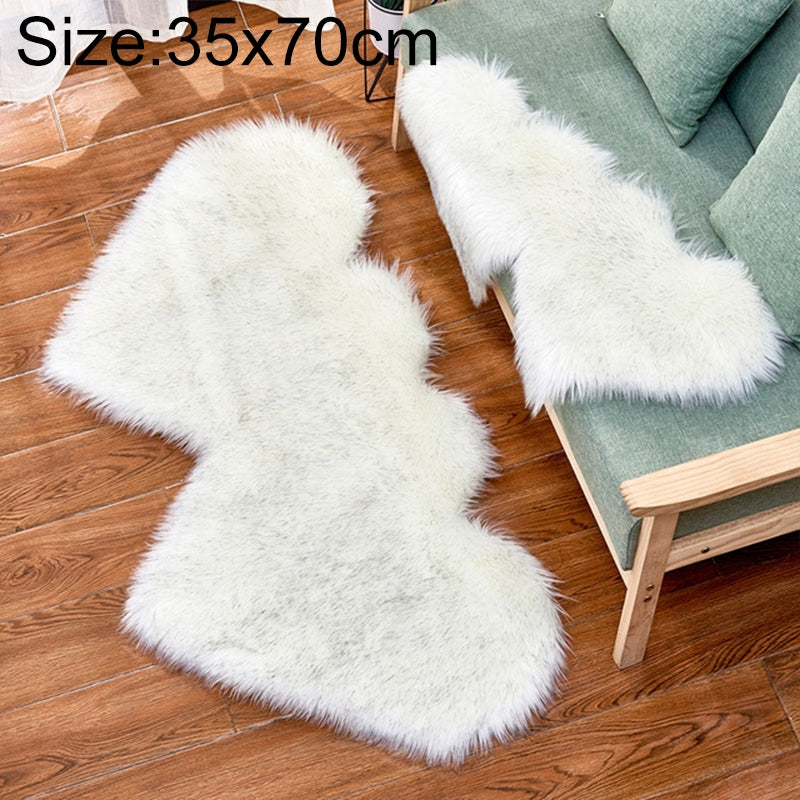 ELECTROPRIME Creative Double Heart Imitation Wool Carpet Sofa Cushion Mat Plush Bedroom Living Room Floor Rugs, Size:35x70 cm(White Gray)