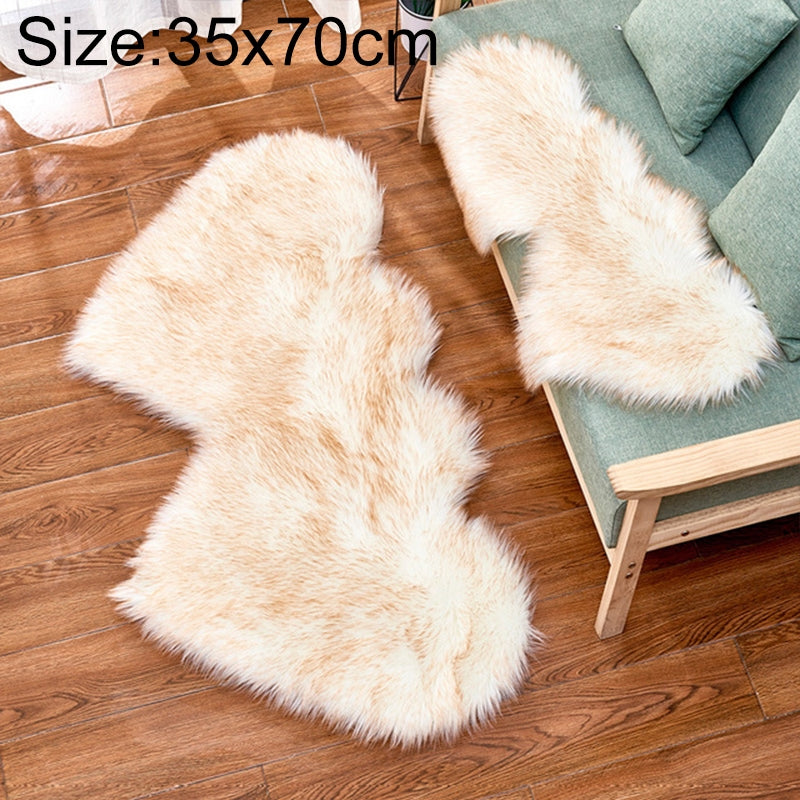 ELECTROPRIME Creative Double Heart Imitation Wool Carpet Sofa Cushion Mat Plush Bedroom Living Room Floor Rugs, Size:35x70 cm(White Yellow)