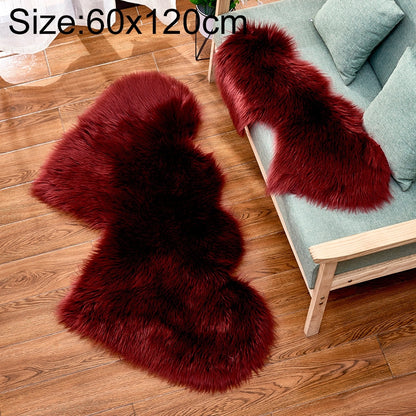 ELECTROPRIME Creative Double Heart Imitation Wool Carpet Sofa Cushion Mat Plush Bedroom Living Room Floor Rugs, Size:60x120cm(Wine Red)