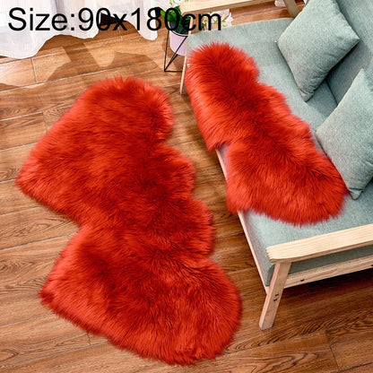 ELECTROPRIME Creative Double Heart Imitation Wool Carpet Sofa Cushion Mat Plush Bedroom Living Room Floor Rugs, Size:90x180cm(Red)