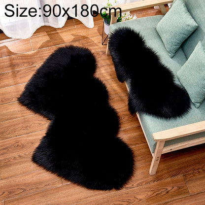 ELECTROPRIME Creative Double Heart Imitation Wool Carpet Sofa Cushion Mat Plush Bedroom Living Room Floor Rugs, Size:90x180cm(Black)