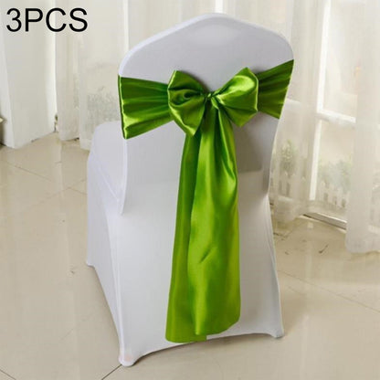 ELECTROPRIME 3 PCS Satin Fabric Chair Bows Wedding Chairs Knot Decoration(Green)