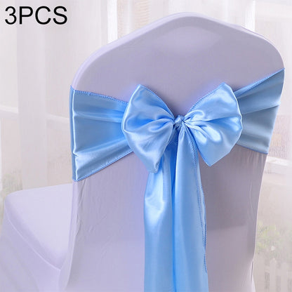 ELECTROPRIME 3 PCS Satin Fabric Chair Bows Wedding Chairs Knot Decoration(Blue)