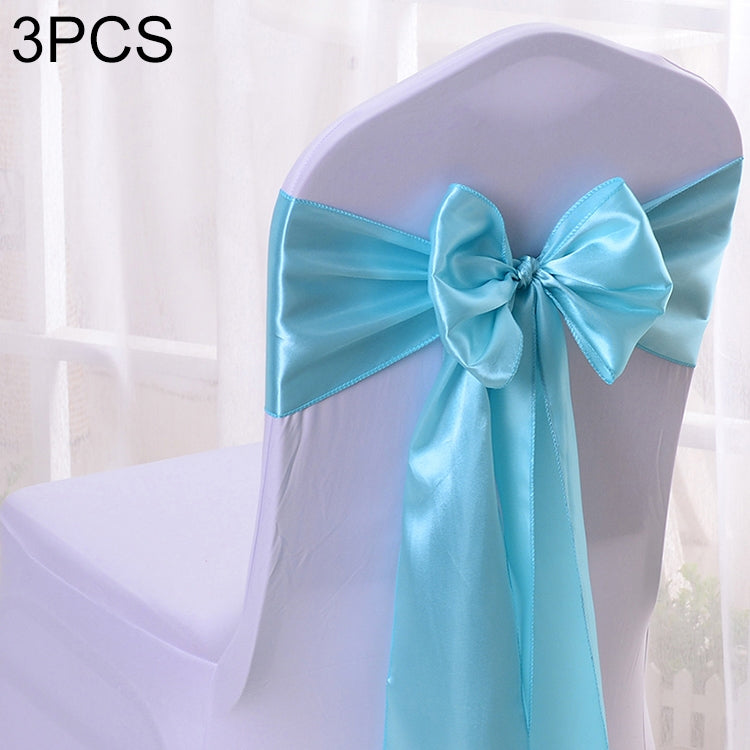 ELECTROPRIME 3 PCS Satin Fabric Chair Bows Wedding Chairs Knot Decoration(Blue)
