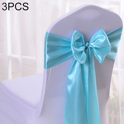ELECTROPRIME 3 PCS Satin Fabric Chair Bows Wedding Chairs Knot Decoration(Blue)
