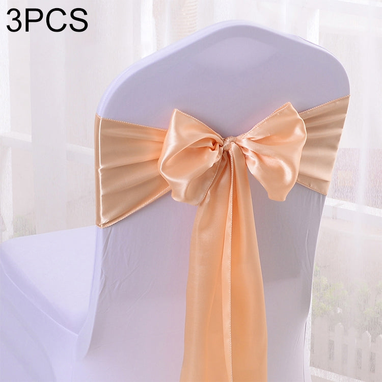 ELECTROPRIME 3 PCS Satin Fabric Chair Bows Wedding Chairs Knot Decoration(Champagne)