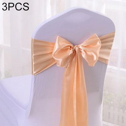 ELECTROPRIME 3 PCS Satin Fabric Chair Bows Wedding Chairs Knot Decoration(Champagne)
