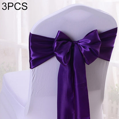 ELECTROPRIME 3 PCS Satin Fabric Chair Bows Wedding Chairs Knot Decoration(Dark purple)