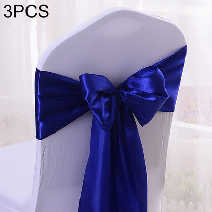 ELECTROPRIME 3 PCS Satin Fabric Chair Bows Wedding Chairs Knot Decoration(Royal blue)
