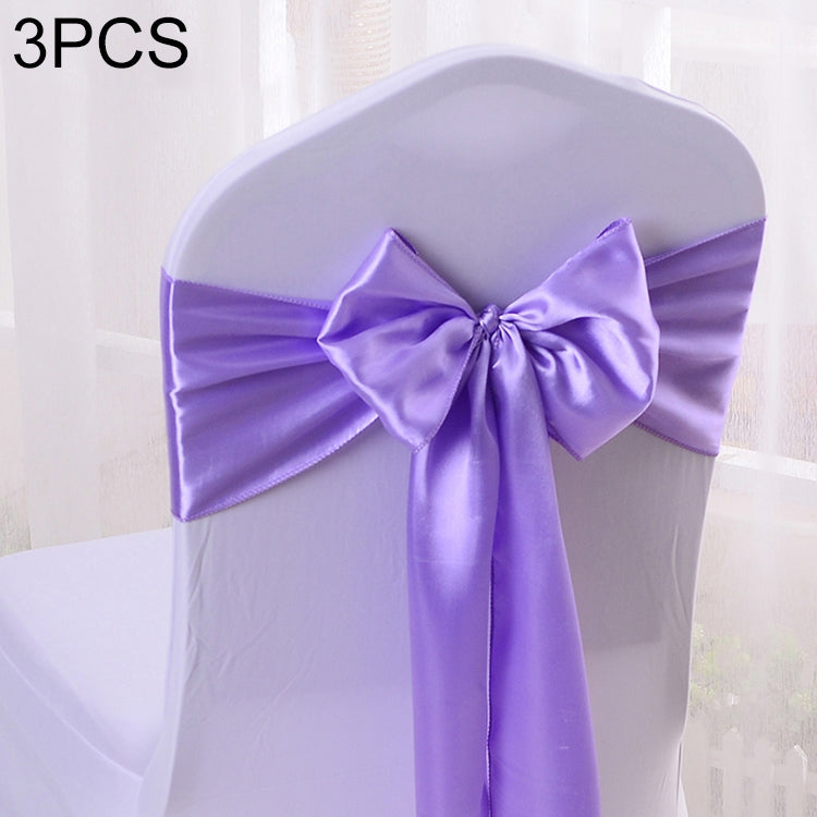 ELECTROPRIME 3 PCS Satin Fabric Chair Bows Wedding Chairs Knot Decoration(Light purple)
