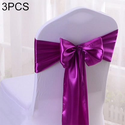 ELECTROPRIME 3 PCS Satin Fabric Chair Bows Wedding Chairs Knot Decoration(Purple Pink)