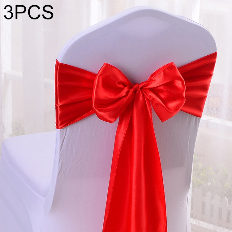 ELECTROPRIME 3 PCS Satin Fabric Chair Bows Wedding Chairs Knot Decoration(Red)