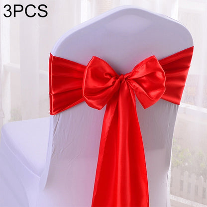 ELECTROPRIME 3 PCS Satin Fabric Chair Bows Wedding Chairs Knot Decoration(Red)