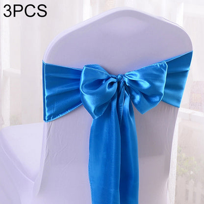 ELECTROPRIME 3 PCS Satin Fabric Chair Bows Wedding Chairs Knot Decoration(Lake Blue)