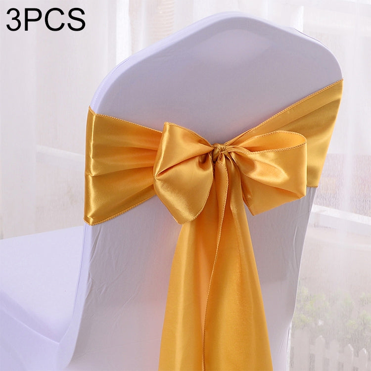 ELECTROPRIME 3 PCS Satin Fabric Chair Bows Wedding Chairs Knot Decoration(Gold)