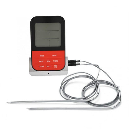 ELECTROPRIME LCD Digital Food Thermometer with Dual Probe Sensors Timer(Silver)