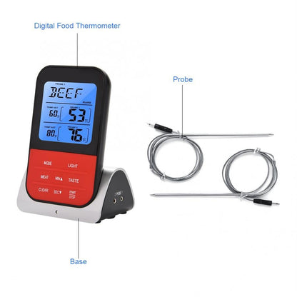 ELECTROPRIME LCD Digital Food Thermometer with Dual Probe Sensors Timer(Silver)