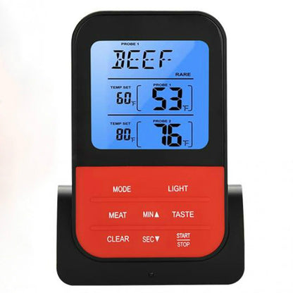 ELECTROPRIME LCD Digital Food Thermometer with Dual Probe Sensors Timer(Black)