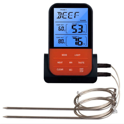 ELECTROPRIME LCD Digital Food Thermometer with Dual Probe Sensors Timer(Black)