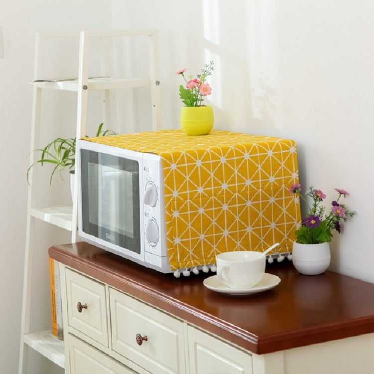ELECTROPRIME Cotton Linen Universal Microwave Oven Dustproof Storage Cover(Yellow Checkerboard)