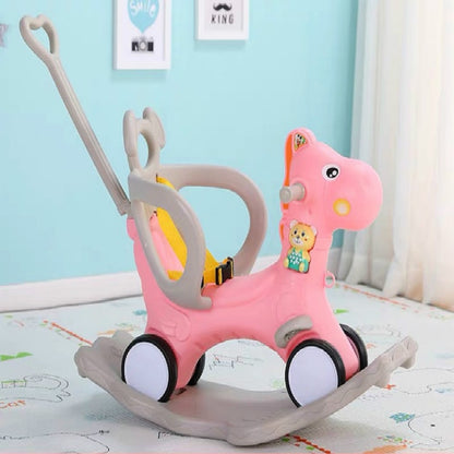 ELECTROPRIME Baby Rocking Chair Baby Rocking Horse Wooden Multifunctional Musical Ride On Toys(Pink)