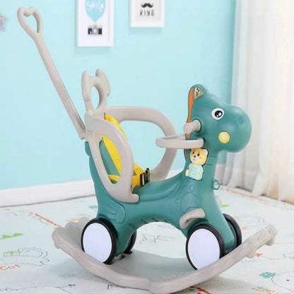 ELECTROPRIME Baby Rocking Chair Baby Rocking Horse Wooden Multifunctional Musical Ride On Toys(Green with Dinner Plate)