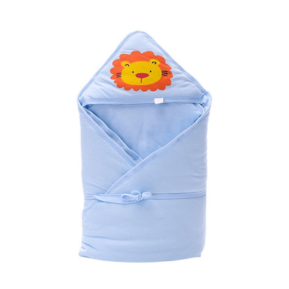 ELECTROPRIME Baby Blanket Cartoon Animal Print Newborn Swaddle Hooded Wrap(Light Blue)