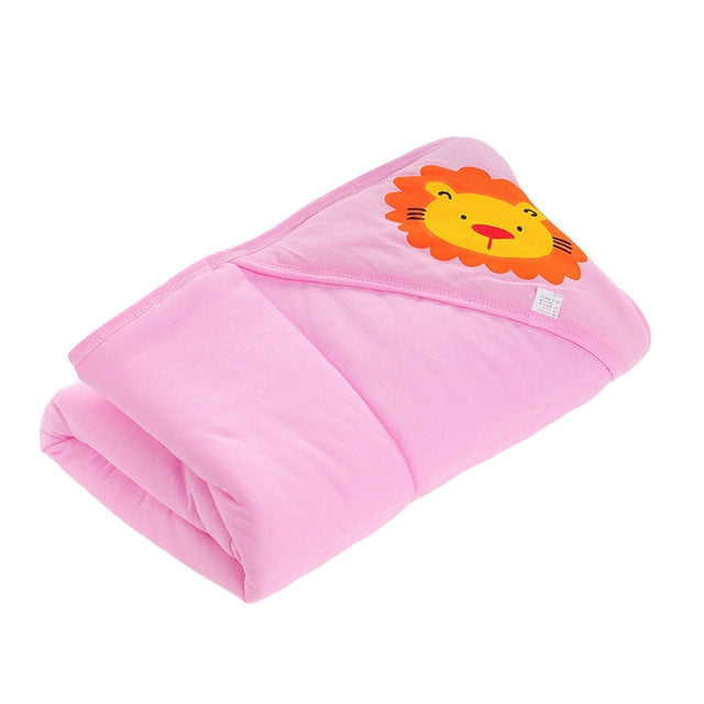 ELECTROPRIME Baby Blanket Cartoon Animal Print Newborn Swaddle Hooded Wrap(Pink)