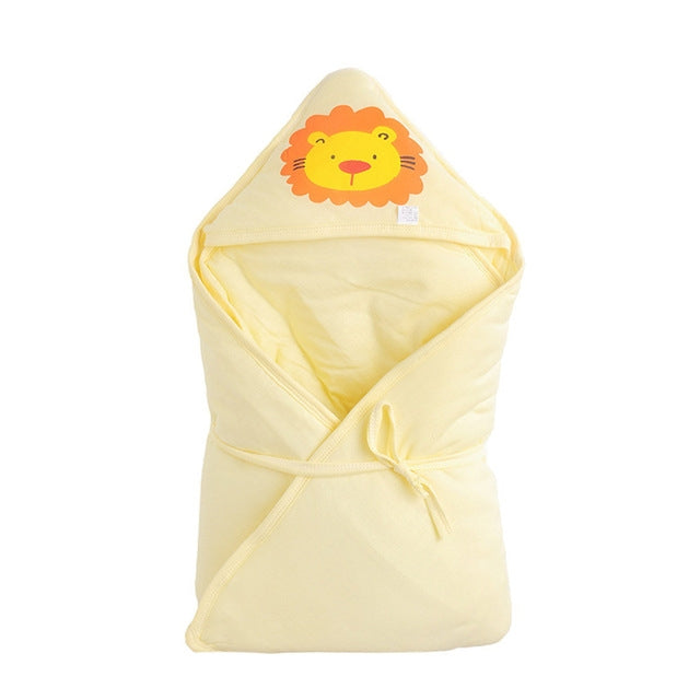 ELECTROPRIME Baby Blanket Cartoon Animal Print Newborn Swaddle Hooded Wrap(Yellow)